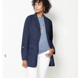 J. Jill Blue Slat Open Front Tab Sleeve Blazer Jacket Sz L